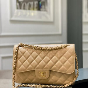 Chanel Beige Classic Double Flap Jumbo Bag