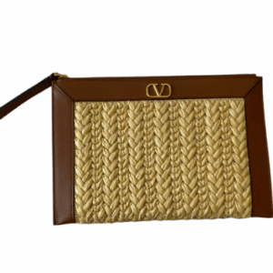 Valentino Bicolor Garavani Logo Woven Wristlet Clutch