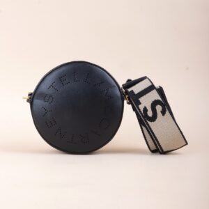 Stella Mccartney Black Round Logo Crossbody Bag