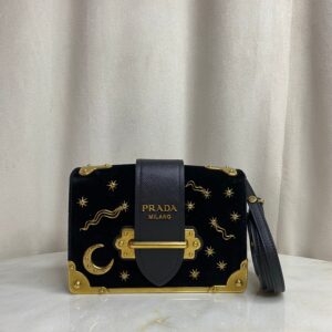 Prada Dark Blue Velvet Astrology Celestial Cahier Bag
