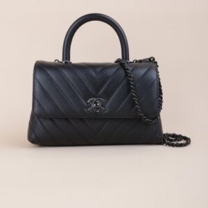 Chanel Black Chevron Mini Coco Handle Bag