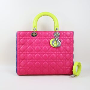 Christian Dior Tricolor Cannage Lady Dior Large with Strap