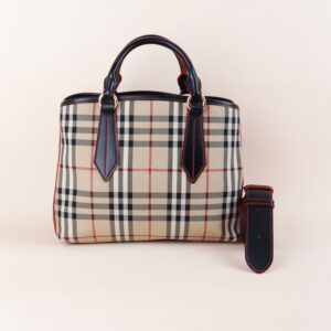 Burberry Bicolor Ballingdon Contrast Stitch Medium Top Handle Bag