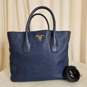 Prada Blue Vitello Daino Tote Bag
