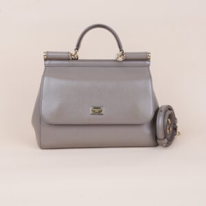 Dolce & Gabbana Grey Sicily Large Top Handle Bag with Strap