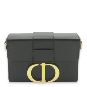 30 Montaigne Box Black Crossbody Bag in Calfskin, Gold hardware