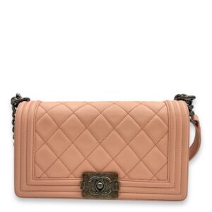 Quilted Boy (25cm) Medium Pink Crossbody Bag in Calfskin, Ruthenium hardware