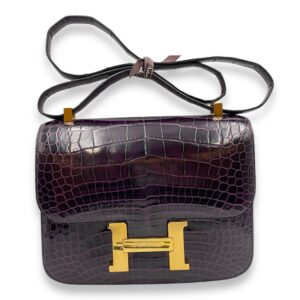 Constance 24 Amethyst in Shiny Alligator, Gold hardware
