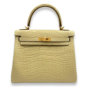 Kelly 25 Vanille in Matte Alligator, Brushed Gold hardware