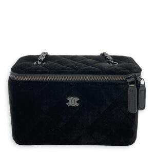 Vanity Black Crossbody Bag in Velvet, Silver hardware