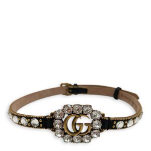 Crystal Black Choker in Calfskin, Crystals/Gold hardware