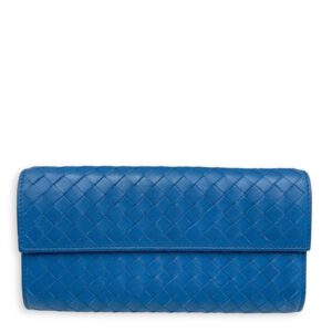 Intrecciato Long Blue Wallet in Nappa Leather, Silver hardware