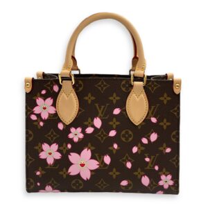 On the go cherry blossom PM Top Handle Bag in Coated Canvas, Gold hardware