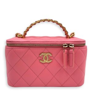 Vanity Rectangular Case Mini Pink Crossbody Bag in Caviar Leather, Gold hardware