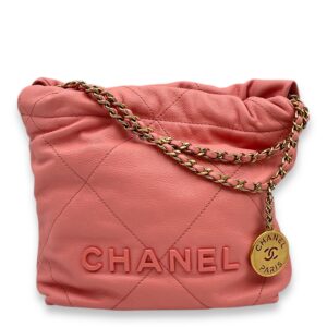 C22 Mini Pink Crossbody Bag in Calfskin, Gold hardware