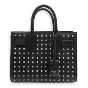 Studded Sac De Jour Nano Black Crossbody Bag in Calfskin, Silver hardware