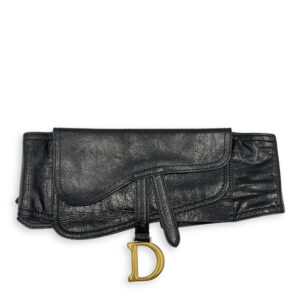 Saddle Waist Black Belt in Calfskin, Gold hardware