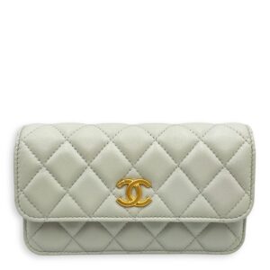 Phone Holder Light Grey Crossbody Bag in Lambskin, Gold hardware