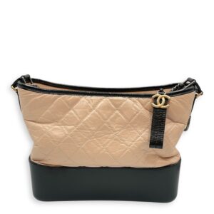 Gabrielle Medium Beige Crossbody Bag in Distressed Leather, Tri tone hardware