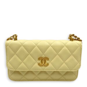 Camelia Crush Mini Yellow Flap Bag in Lambskin, Gold hardware