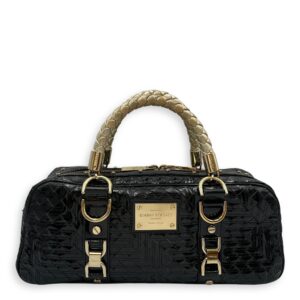 Snap Out Of It Satchel Black Top Handle Bag in Patent Leather, Gold hardware