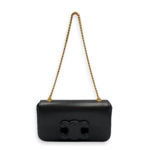 Triomphe Flap 20cm Black Shoulder Bag in Calfskin, Gold hardware