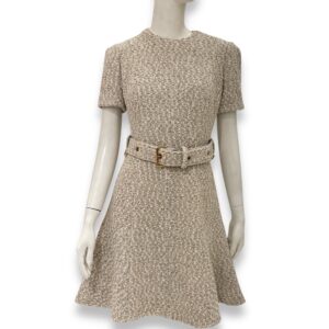 Tweed Belted Dress 34 Beige Ready-To-Wear , Gold hardware