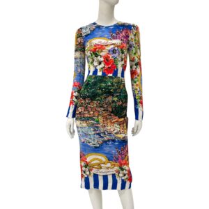 Portofino Printed Silk-Blend Midi Dress 38 Multi-colour Ready-To-Wear , Silver hardware