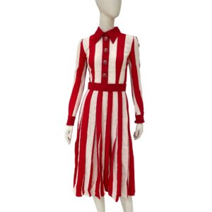 Red & White Stripes Long Dress 38 Red Ready-To-Wear in Viscose