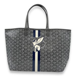 Saint Louis Printed PM Grey Shoulder Bag in Canvas, Silver hardware