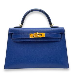 Sellier Kelly 20 Blue Royal in Chevre Chamkila, Gold hardware