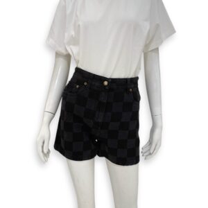 Mini Checked Print Cotton Shorts 34 Black Ready-To-Wear , Gold hardware