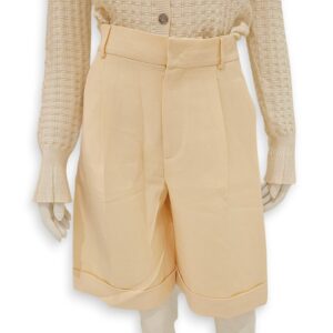 High Waisted Wool Bermuda 34 Beige Ready-To-Wear , Silver hardware