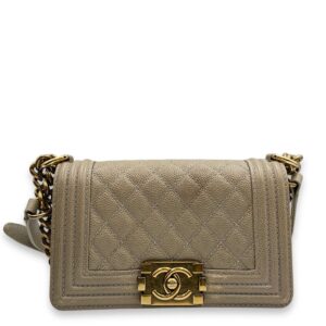 Quilted Le Boy Small Brown Shoulder Bag in Caviar Leather, Ruthenium hardware