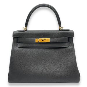 Kelly 28 Black in Togo, Gold hardware