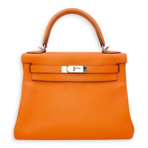 Kelly 28 Orange in Clemence, Palladium hardware