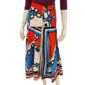 Nautical Chain Print Mid-length Skirt 34 Multi-Colour Ready-To-Wear in Polyester, Gold hardware