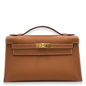 Kelly Pochette Gold in Swift, Gold hardware