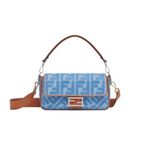 Baguette Light Blue Denim Bag with FF Embroidery - Repbags.ru