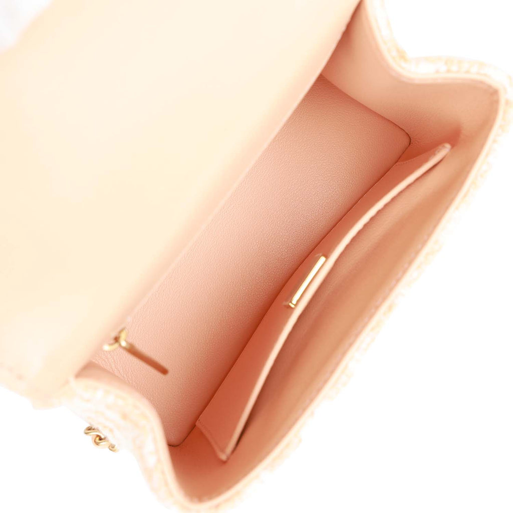 Chanel Mini Square Flap with Top Handle Light Orange and Ecru Tweed Antique Gold Hardware - Image 9