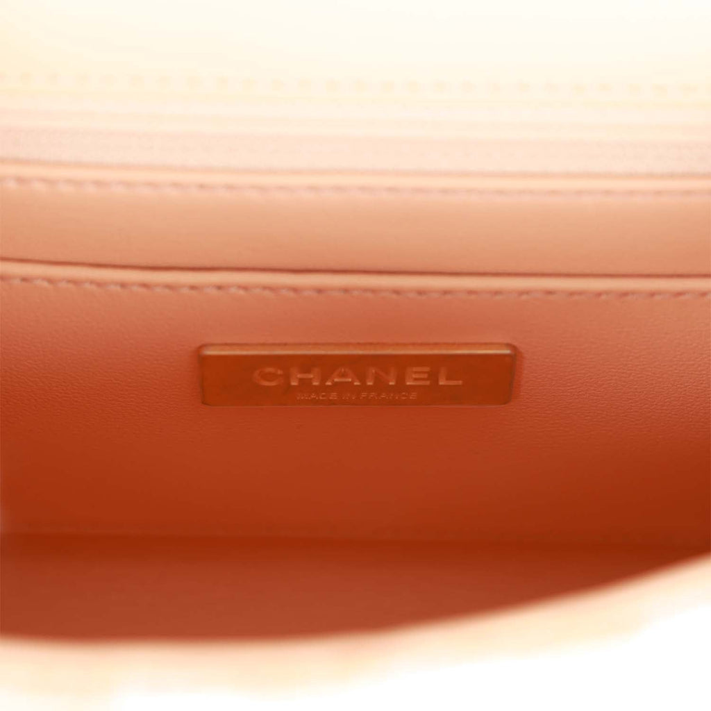 Chanel Mini Square Flap with Top Handle Light Orange and Ecru Tweed Antique Gold Hardware - Image 10