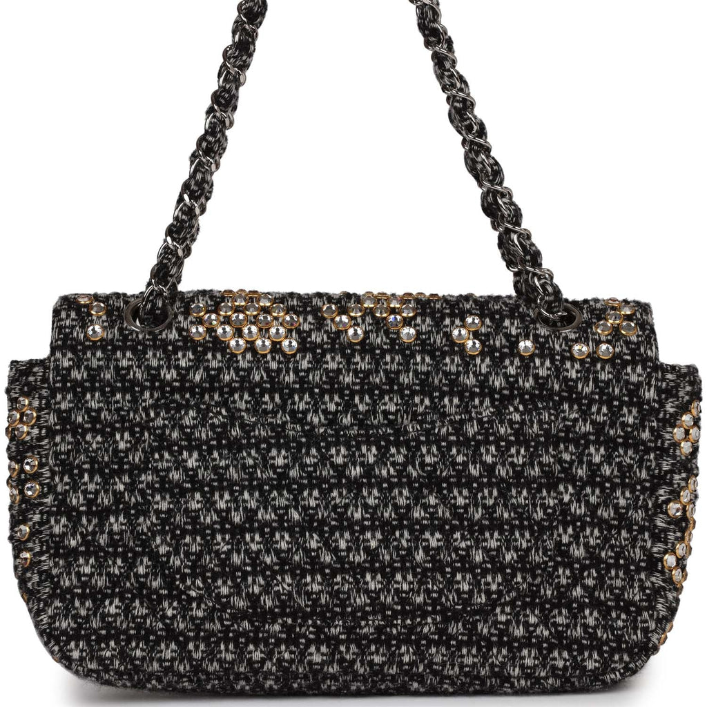 Pre-owned Chanel Medium Single Flap Black and White Tweed With Crystals Silver Hardware - Image 5