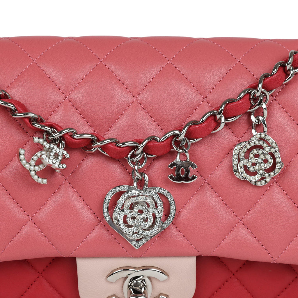 Pre-owned Chanel Medium Valentine Single Flap Bag Tricolored Lambskin Silver Hardware - Image 9