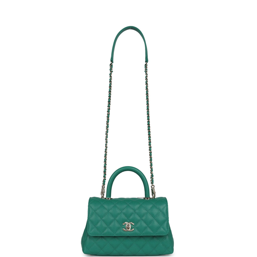 Chanel Small Coco Top Handle Flap Bag Dark Green Caviar Light Gold Hardware - Image 8