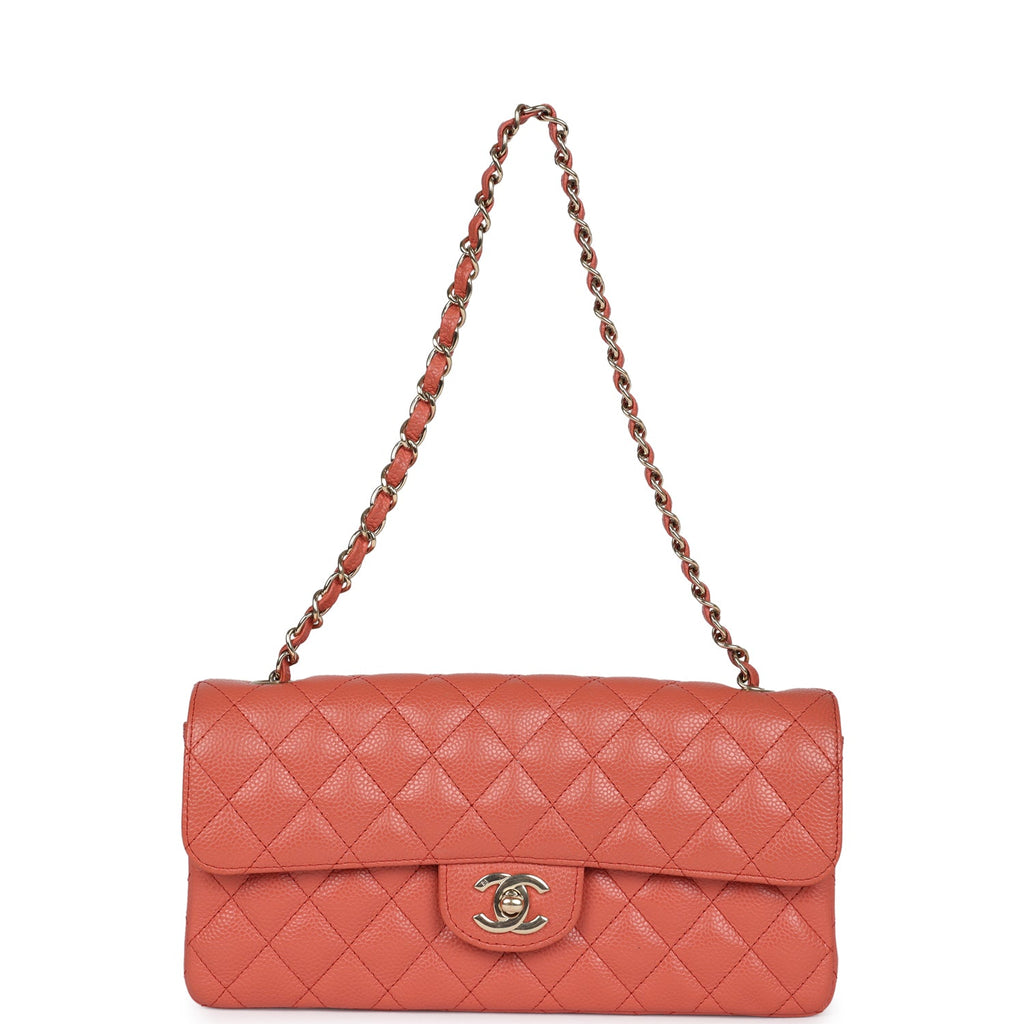 Vintage Chanel Classic East West Single Flap Coral Caviar Light Gold Hardware - Image 8