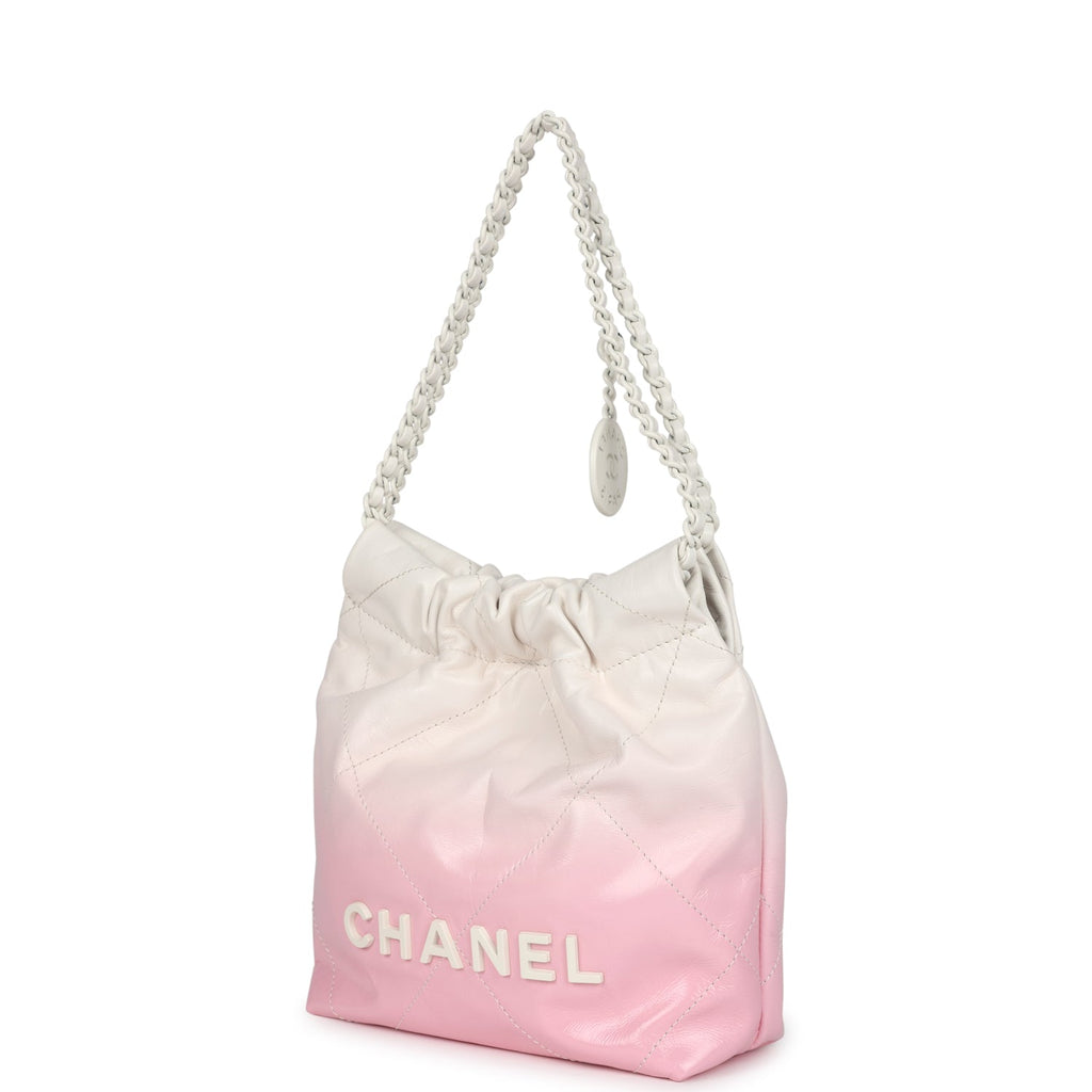 Chanel Mini 22 Bag Pink and White Ombre Calfskin Lacquered Metal Hardware - Image 6