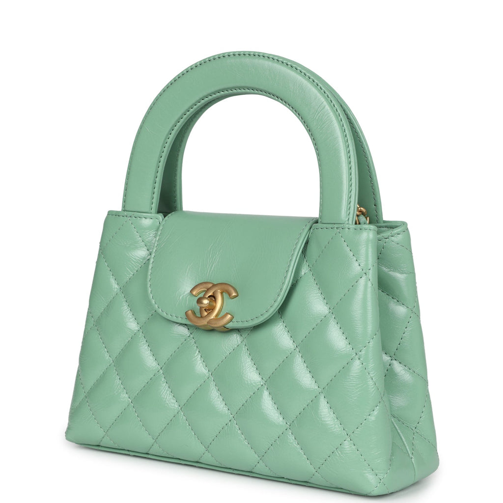 Chanel Small Kelly Shopper Light Green Shiny Aged Calfskin Brushed Gold Hardware - Image 6