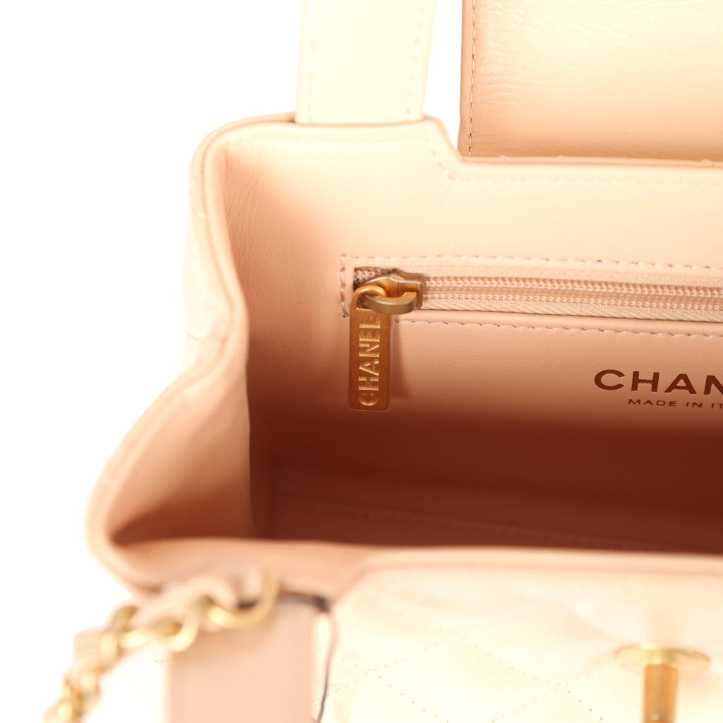 Chanel Small Kelly Shopper Beige Shiny Aged Calfskin Brushed Gold Hardware - Image 11
