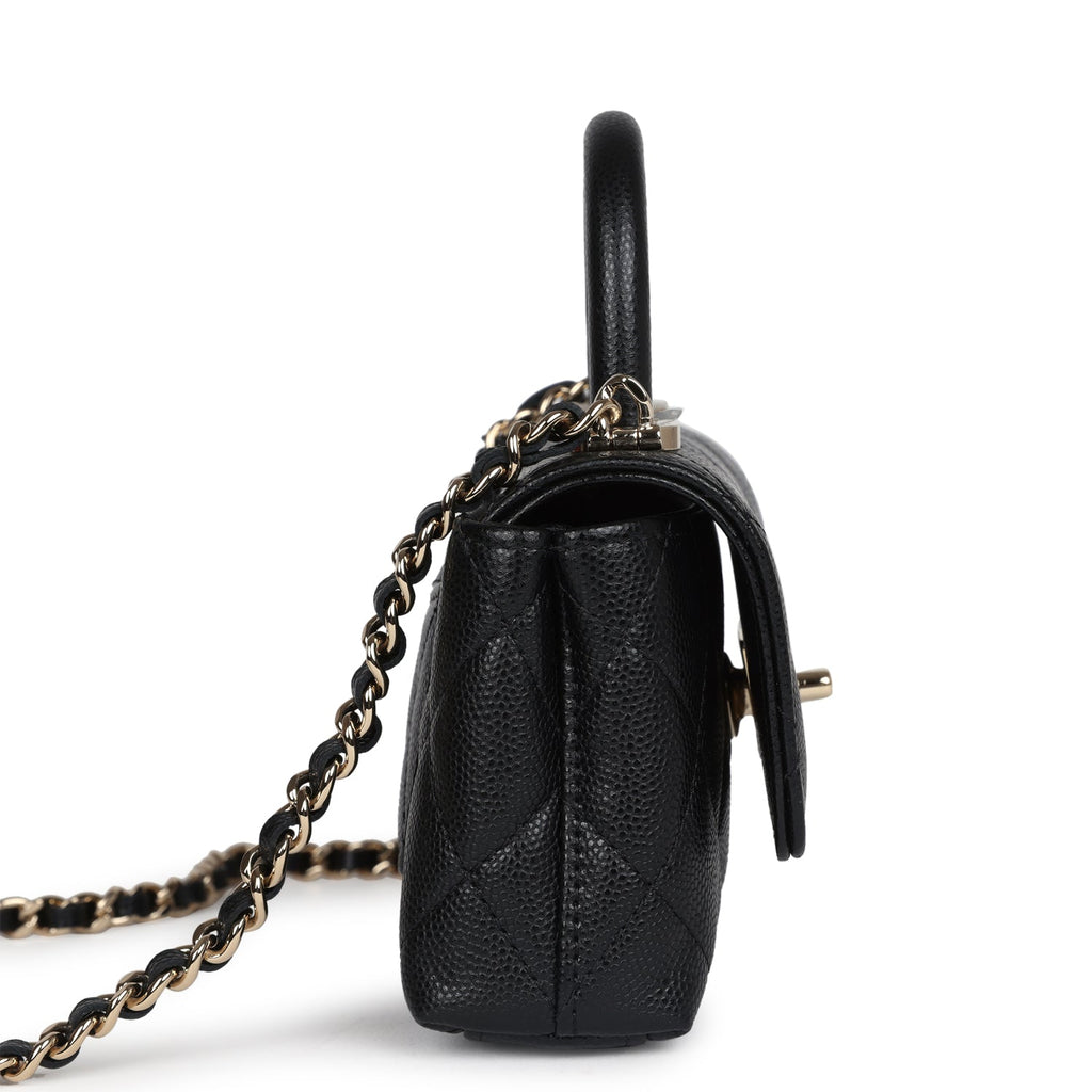 Chanel Nano Coco Top Handle Flap Bag Black Caviar Light Gold Hardware - Image 4