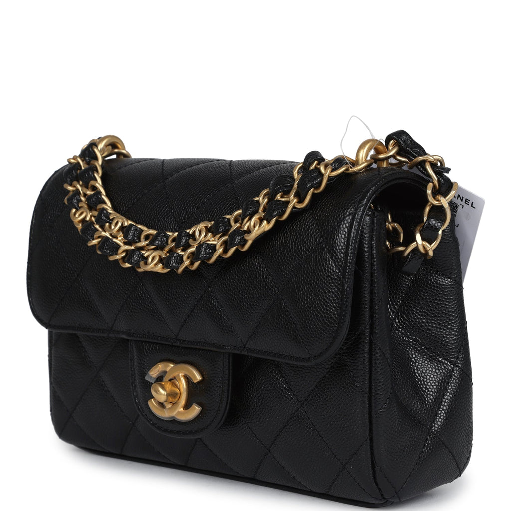 Chanel Mini Top Handle Flap Bag Black Grained Calfskin Brushed Gold Hardware - Image 5